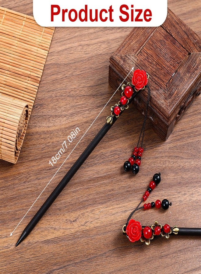 Apausvcm 2 Pcs Chinese Wooden Hair Sticks, Chinese Hair Pins for Women Retro Handmade Wooden Hairpins Flower Tassel Hair Chopsticks Japanese Hair Accessories Classic Hair Pins for Long Hair - Image 2
